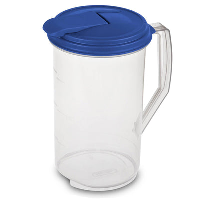 Sterilite 2 Qt Clear Plastic Drink Pitcher with Leak Proof Lid, Blue (12 Pack)