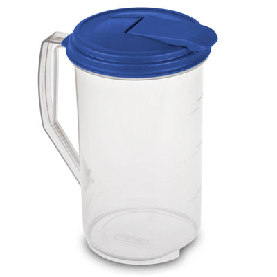 Sterilite 2 Qt Clear Plastic Drink Pitcher with Leak Proof Lid, Blue (12 Pack)