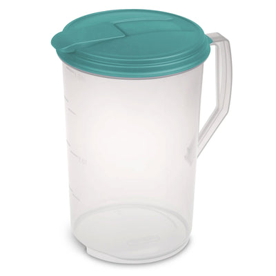 Sterilite 1-Gallon Round Plastic Pitcher and Spout, Clear w/ Color Lid (18 Pack)