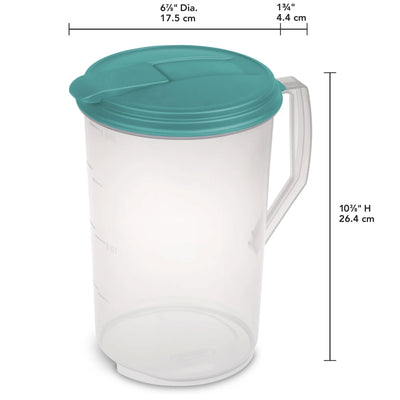 Sterilite 1-Gallon Round Plastic Pitcher and Spout, Clear w/ Color Lid (18 Pack)