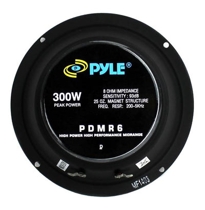 Pyle PDMR6 6.5" 300W 8 Ohm Car Mid Bass MidRange Woofer Audio Speaker, Black