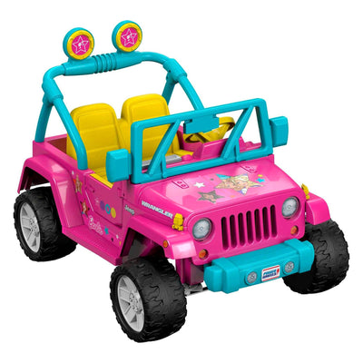 Fisher-Price Power Wheels Barbie Jeep Wrangler with Music and Power Lock Brakes (Refurbished)