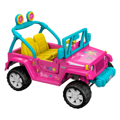 Fisher-Price Power Wheels Barbie Jeep Wrangler with Music and Power Lock Brakes (Refurbished)