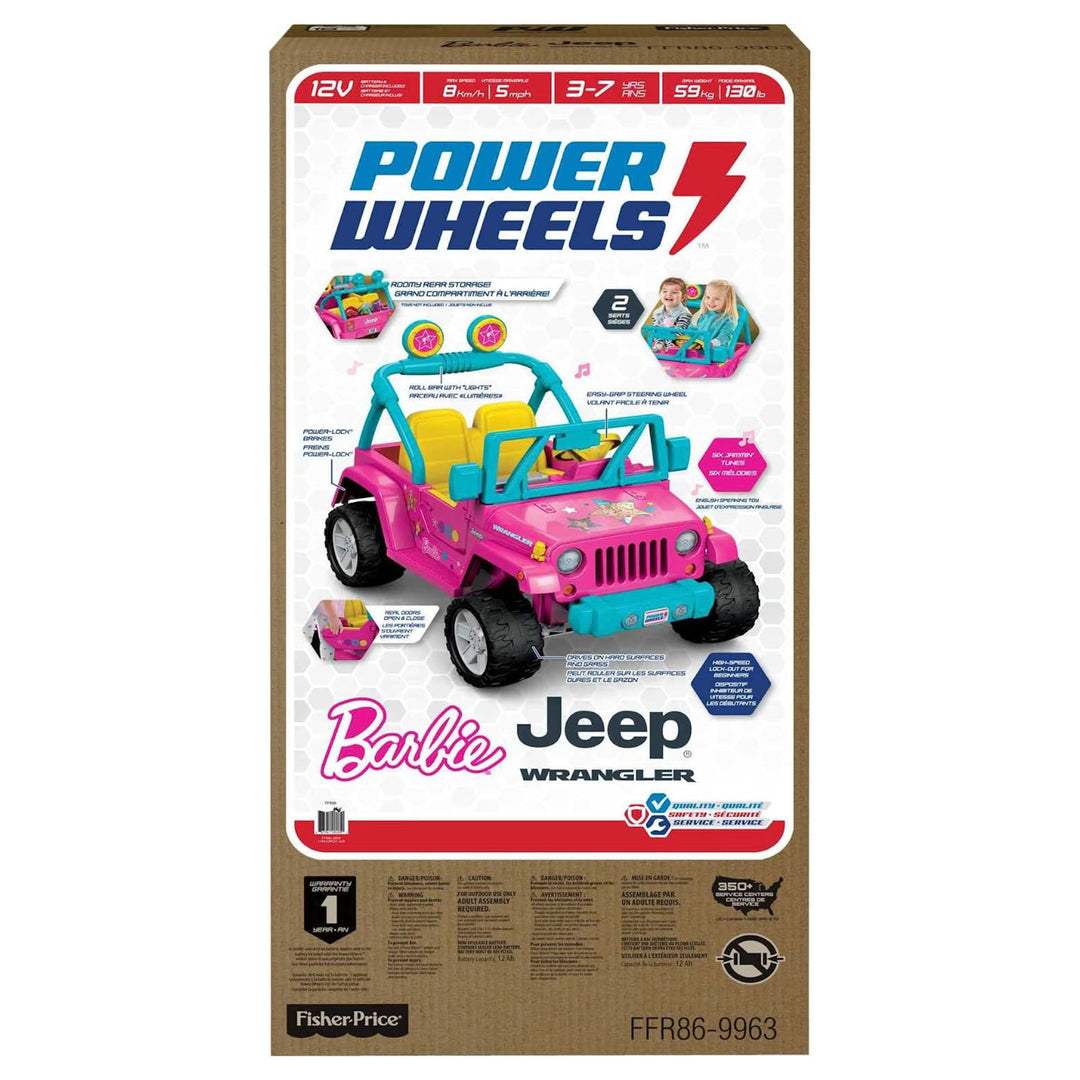 Fisher-Price Power Wheels Barbie Jeep Wrangler with Music and Power Lock Brakes