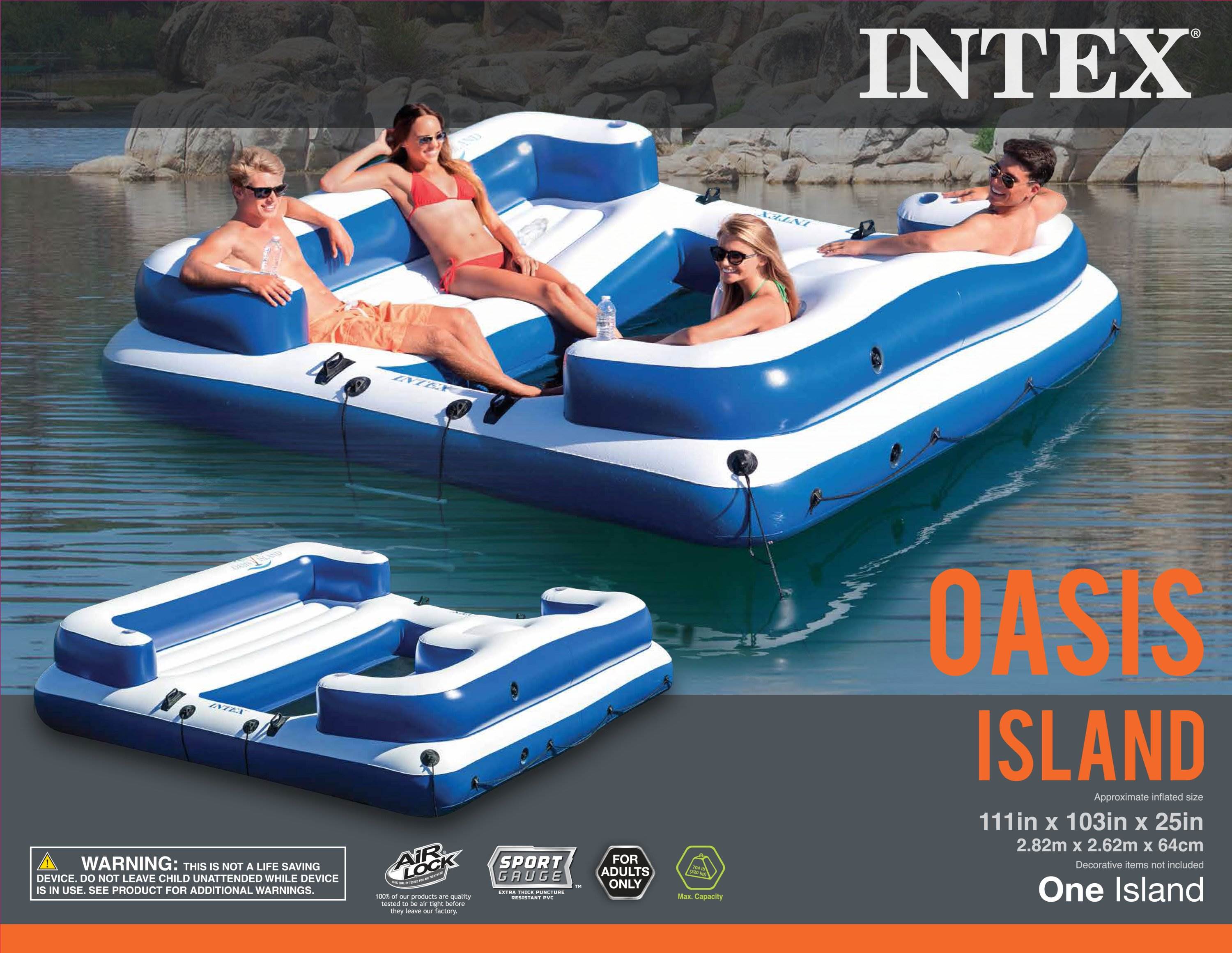 Intex Oasis Island Inflatable Giant 5 Person Lake Lounge w/ AC Electric Air Pump - VMInnovations