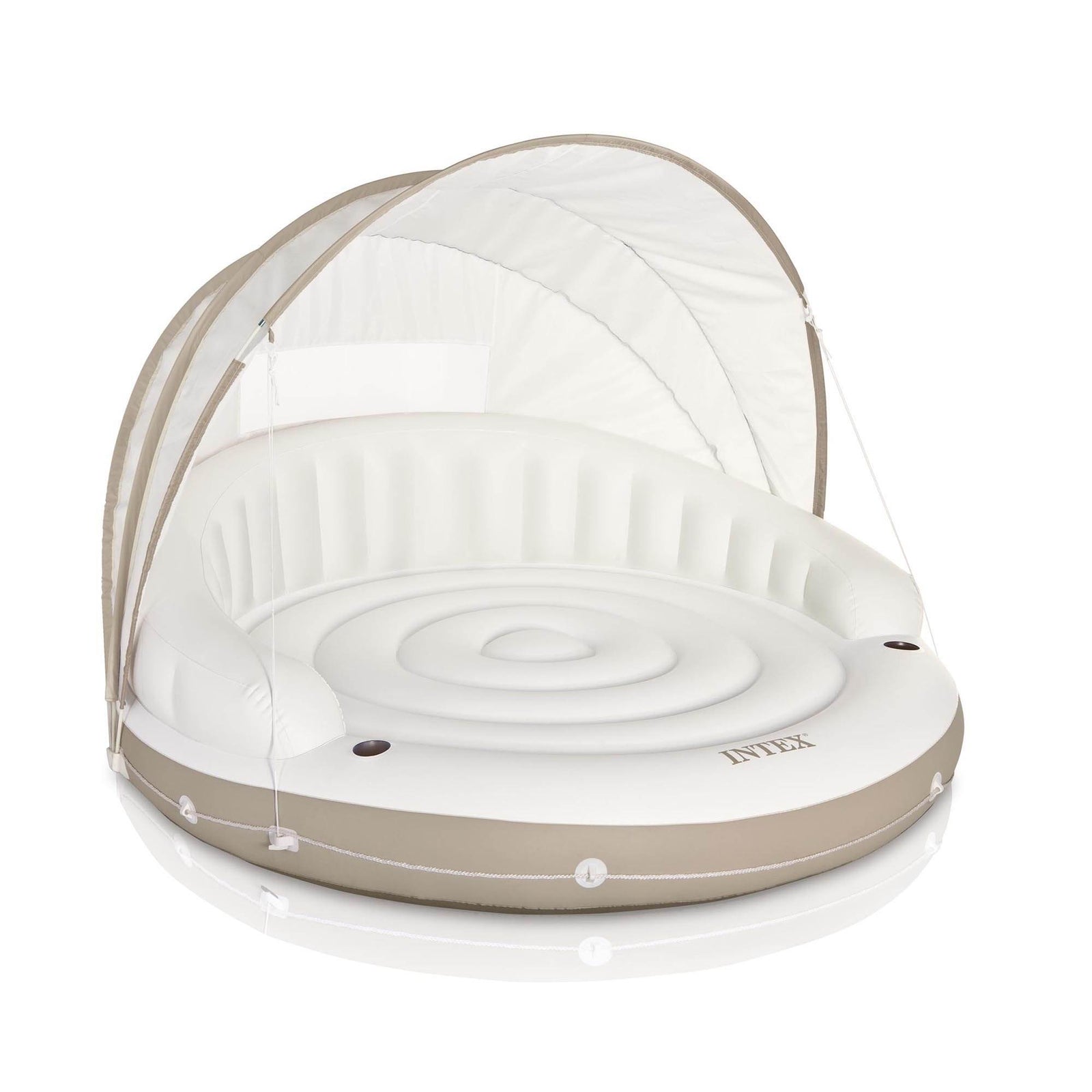 Intex Inflatable Canopy Island Float Lounge + AC Electric Air Pump w/ 3 Nozzles - VMInnovations