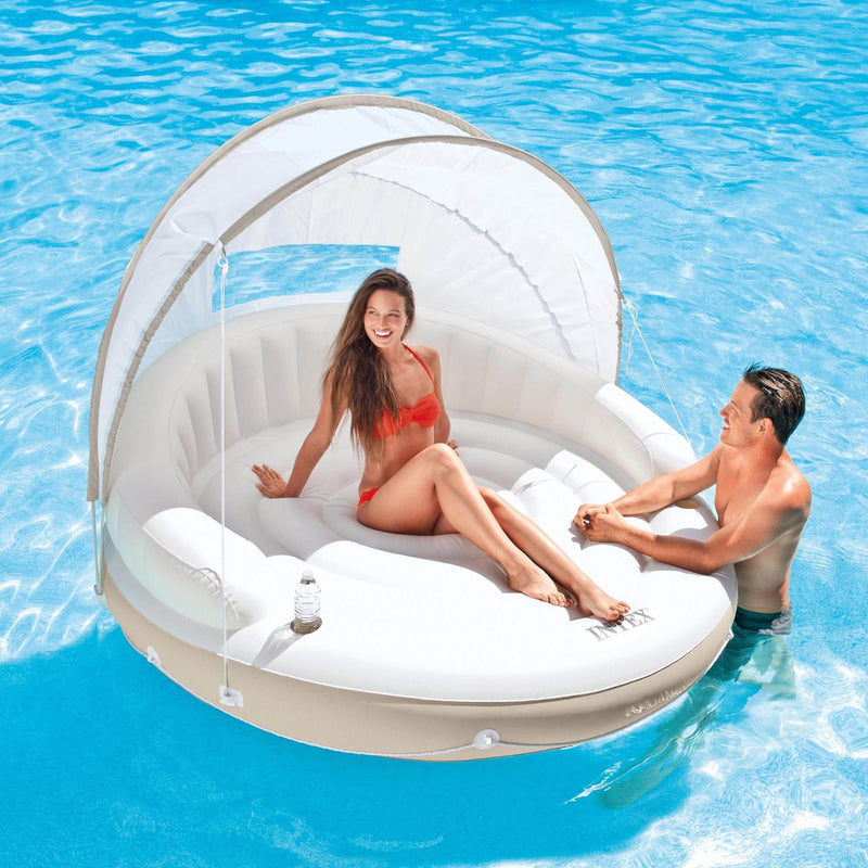 Intex Inflatable Canopy Island Float Lounge + AC Electric Air Pump w/ 3 Nozzles