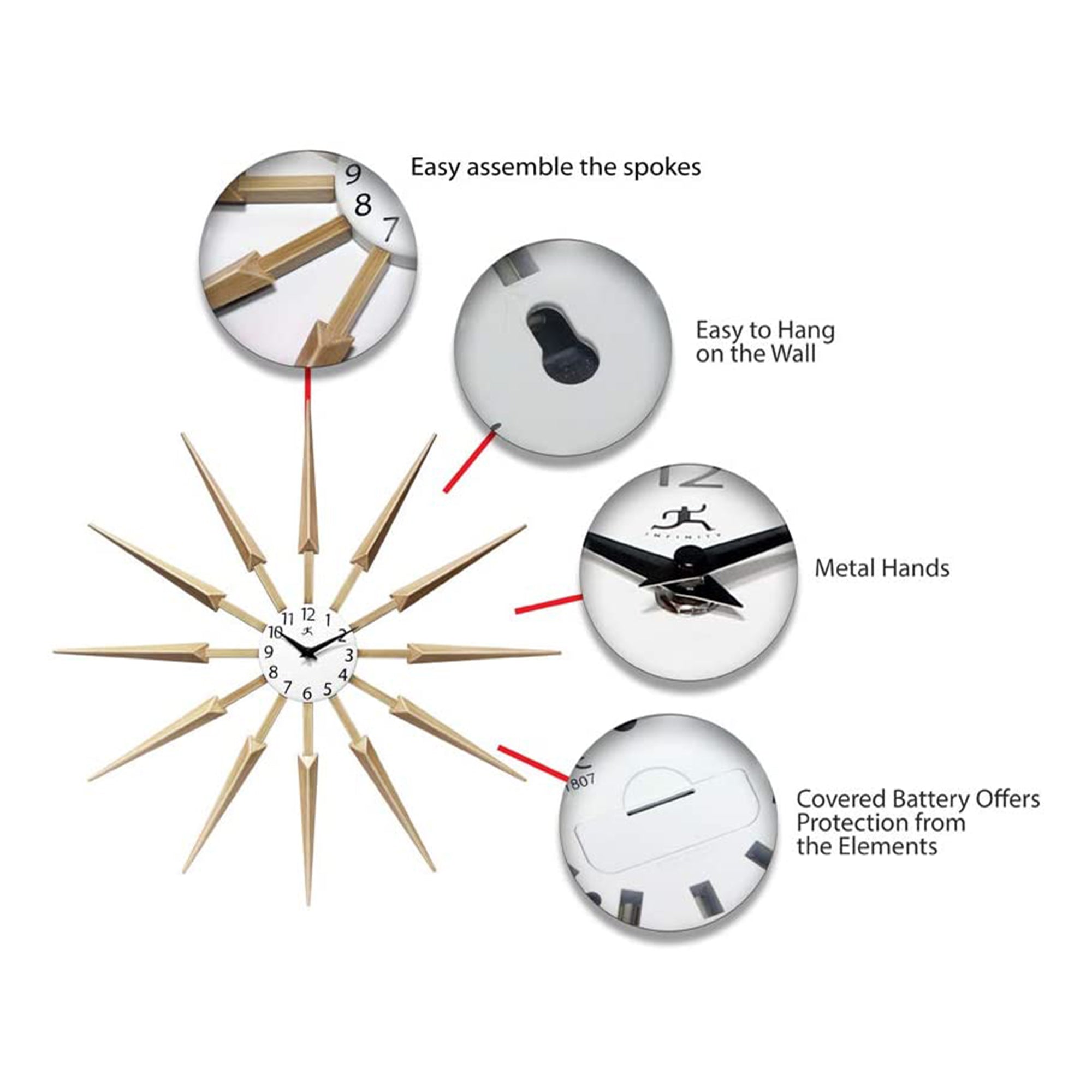 Infinity Instruments Celeste Mid Century Modern 24 Inch Wall Clock, Tan (Used)
