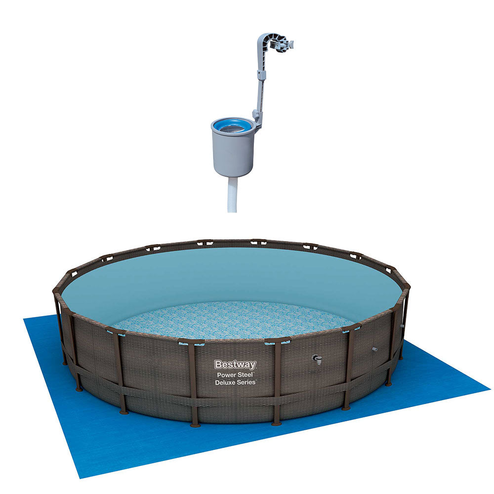 Bestway 16ft x 48in Power Steel Framed Pool Set & Surface Skimmer Debris Cleaner