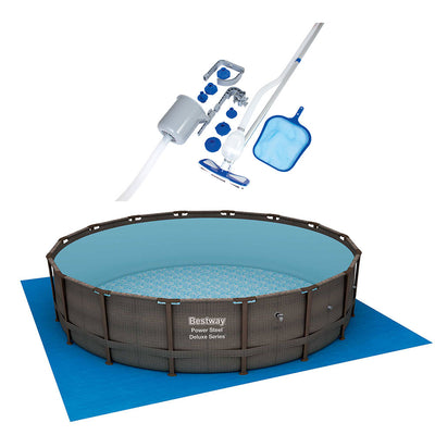 Bestway 16ft x 48in Power Steel Swimming Pool Set w/ Vacuum & Maintenance Kit