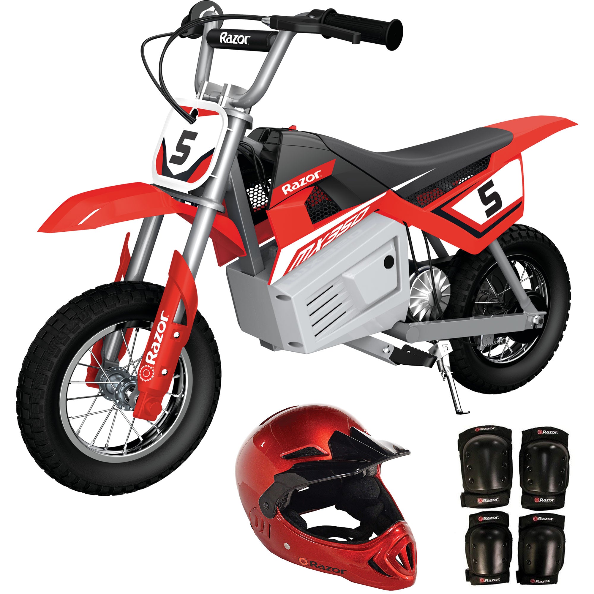 Razor MX350 Dirt Rocket Kids Electric Dirt Bike, Helmet, & Elbow & Knee Pad Set