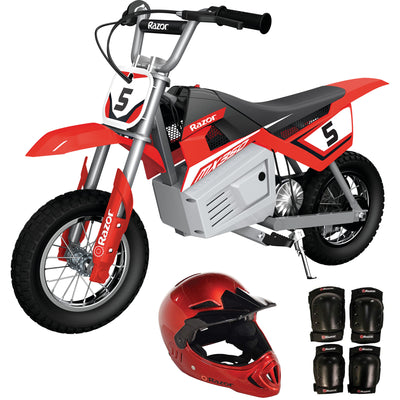 Razor MX350 Dirt Rocket Kids Electric Dirt Bike, Helmet, & Elbow & Knee Pad Set