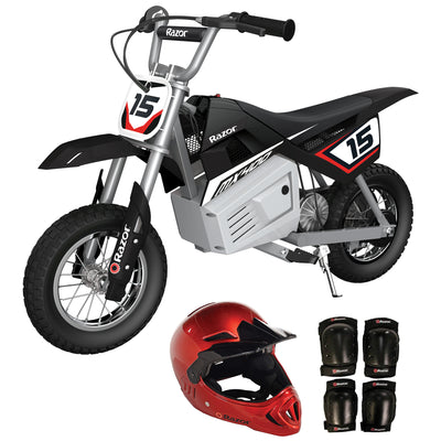 Razor MX400 Dirt Rocket 24V Electric Dirt Bike, Helmet, & Elbow & Knee Pad Set