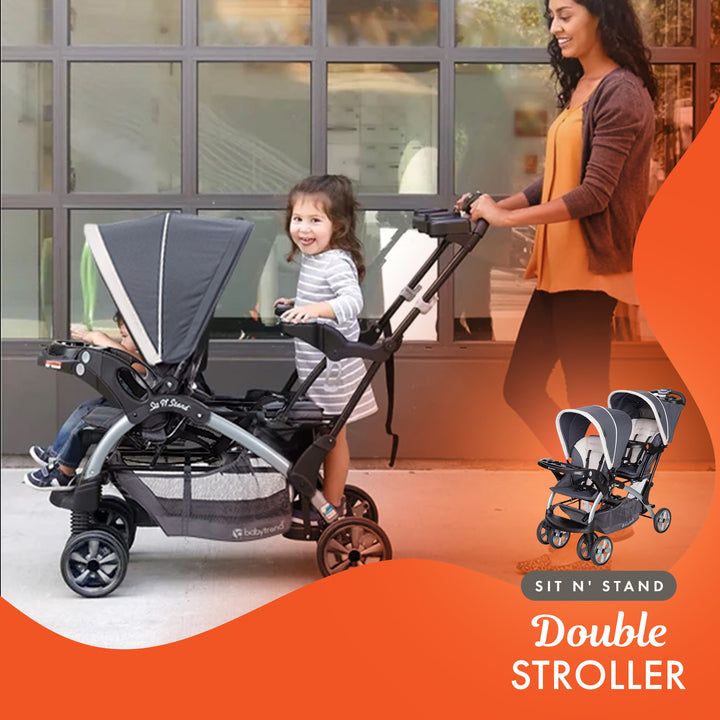 Baby Trend Sit N' Stand Travel Double Baby Stroller w/ Single Car Seat, Magnolia