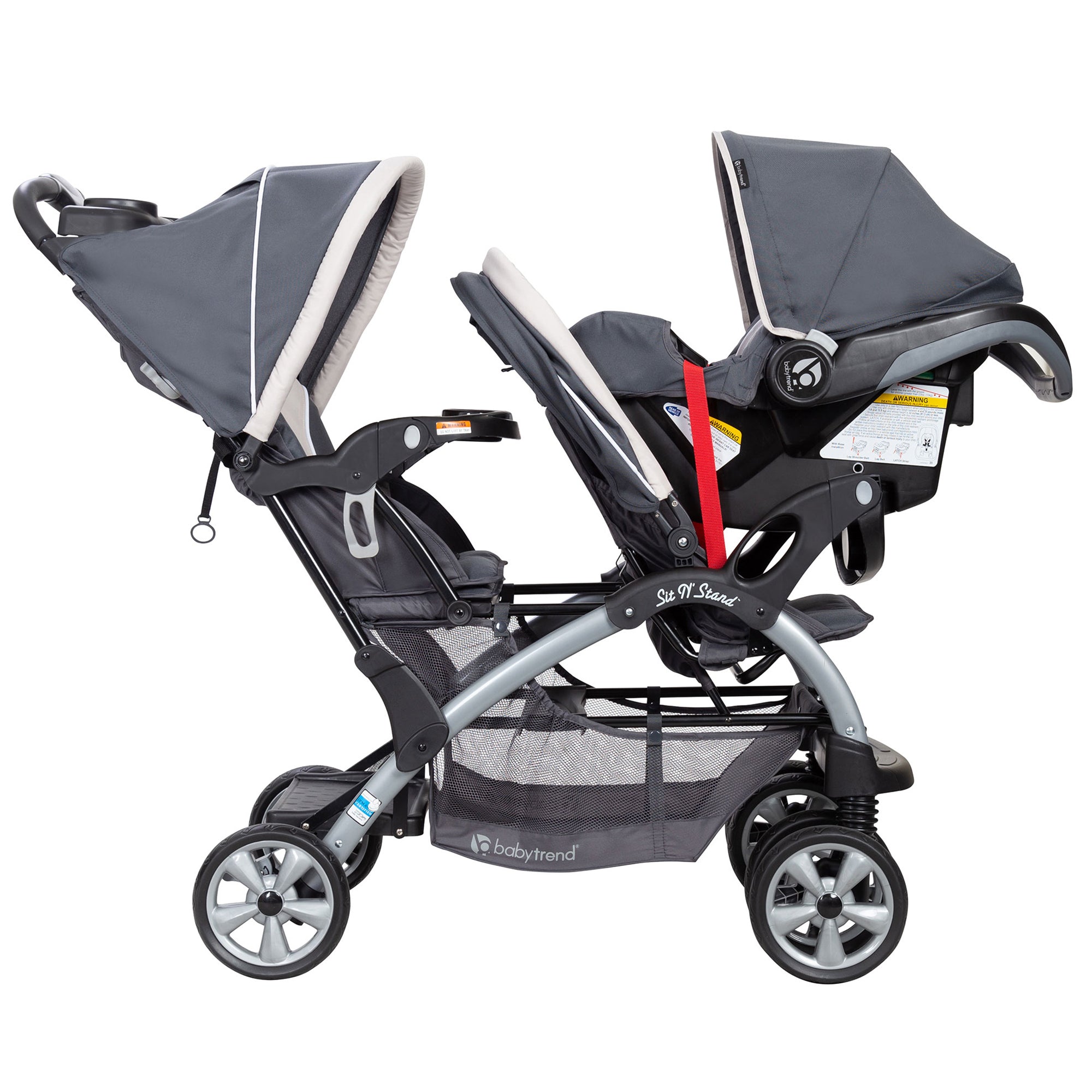 Baby Trend Sit N' Stand Travel Double Baby Stroller w/ Single Car Seat, Magnolia - VMInnovations