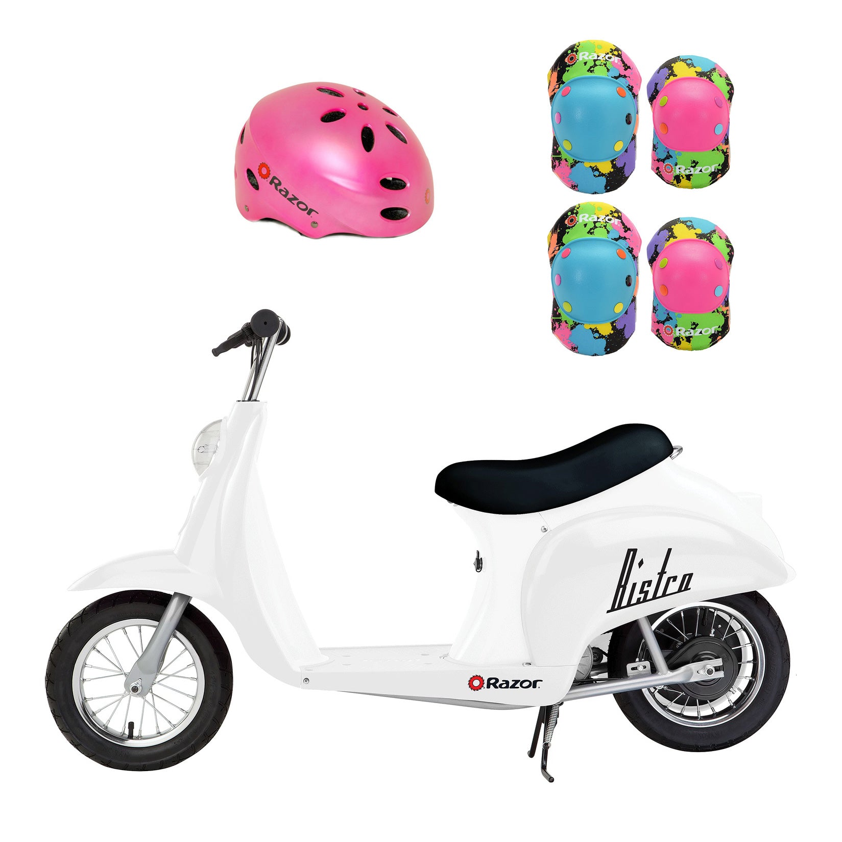 Razor Pocket Mod 24V Electric Retro Scooter, Kids Helmet, & Elbow & Knee Pads