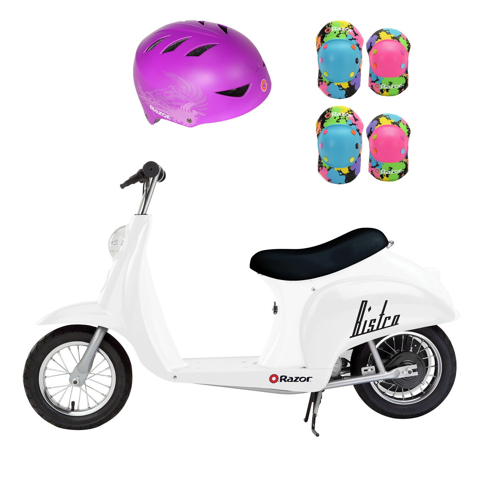 Razor Pocket Mod 24V Electric Retro Scooter, Kids Helmet, & Elbow & Knee Pads