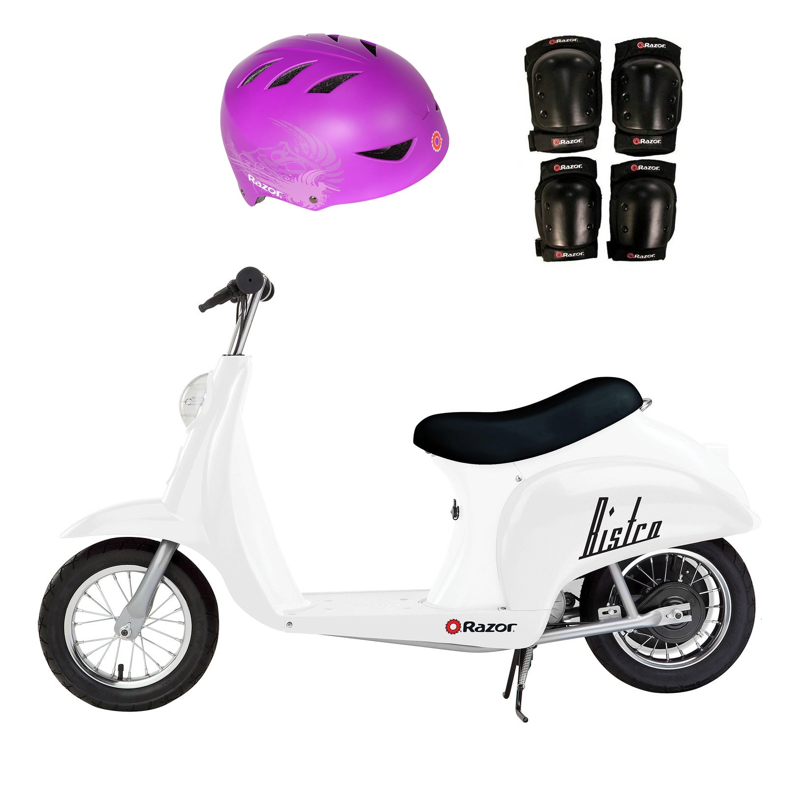 Razor Pocket Mod 24V Electric Retro Scooter, Kids Helmet, & Elbow & Knee Pads