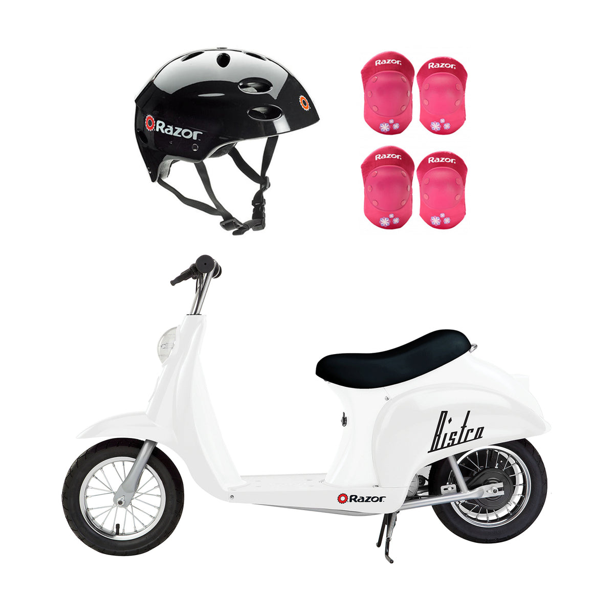 Razor Pocket Mod Mini Euro Rechargeable Scooter, Helmet, & Elbow/Knee Pad Set