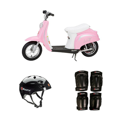 Razor Pocket Mod Electric Retro Scooter + Youth Sport Helmet + Elbow & Knee Pads
