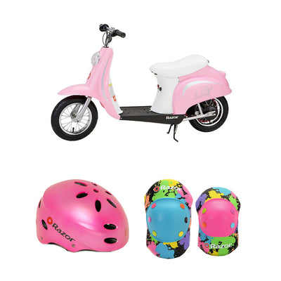 Razor Pocket Mod Electric Retro Scooter + Youth Sport Helmet + Elbow & Knee Pads