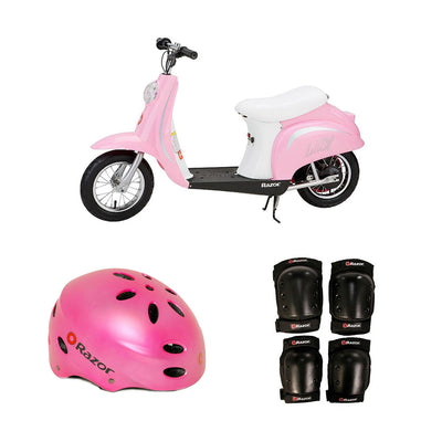Razor Pocket Mod Electric Retro Scooter + Youth Sport Helmet + Elbow & Knee Pads