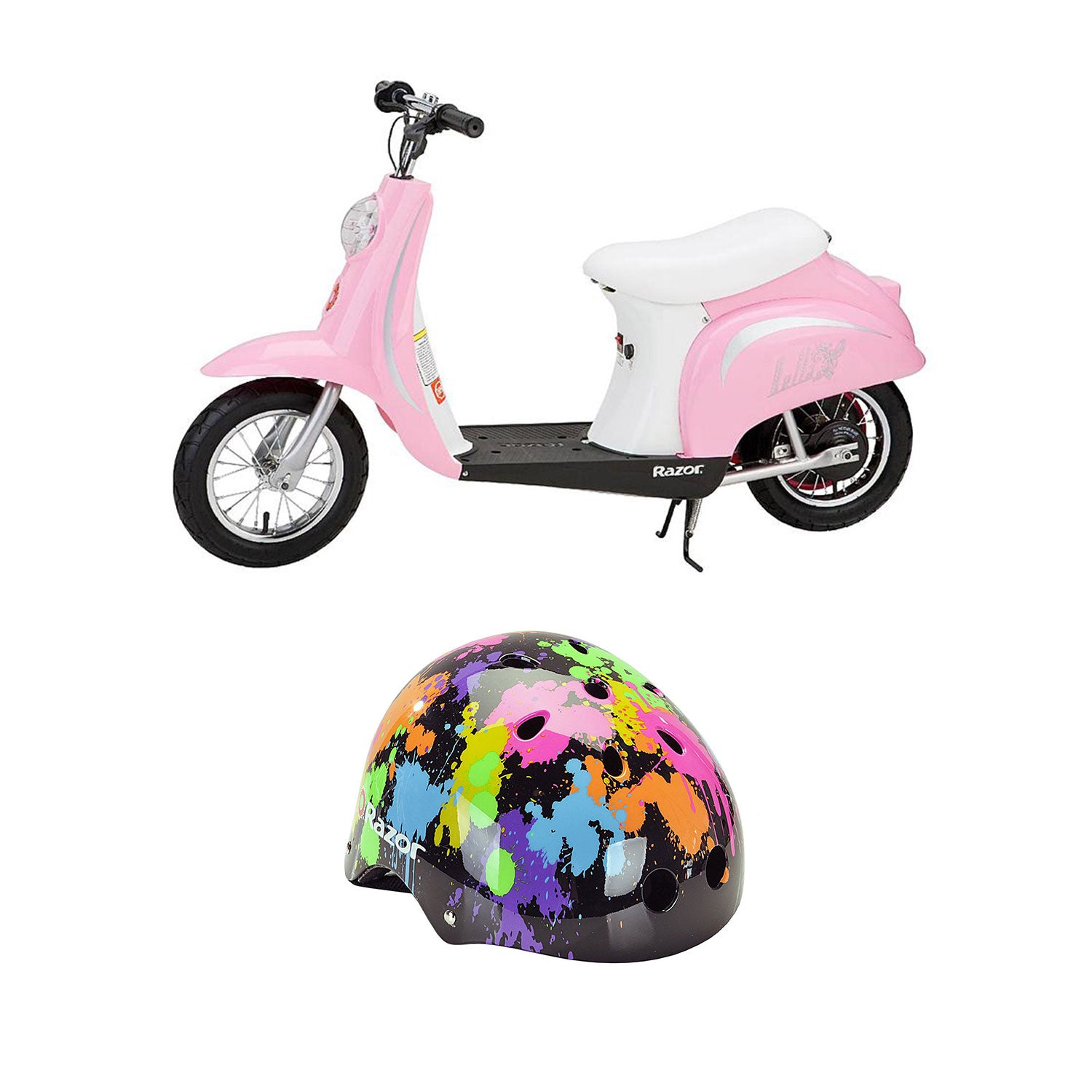 Razor Pocket Mod Miniature Electric Retro Scooter + Youth Multi Sport Helmet