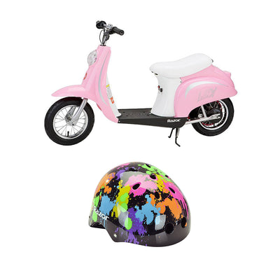 Razor Pocket Mod Miniature Electric Retro Scooter + Youth Multi Sport Helmet