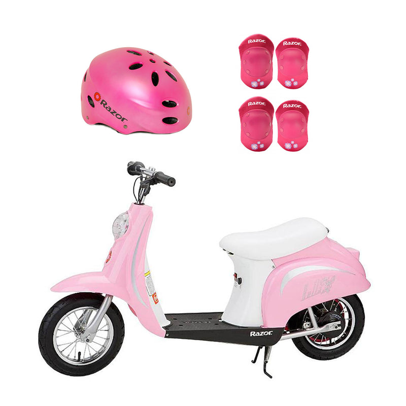 Razor Rechargeable Ride-on Scooter + Bicycle Helmet + Elbow & Knee Pad Set