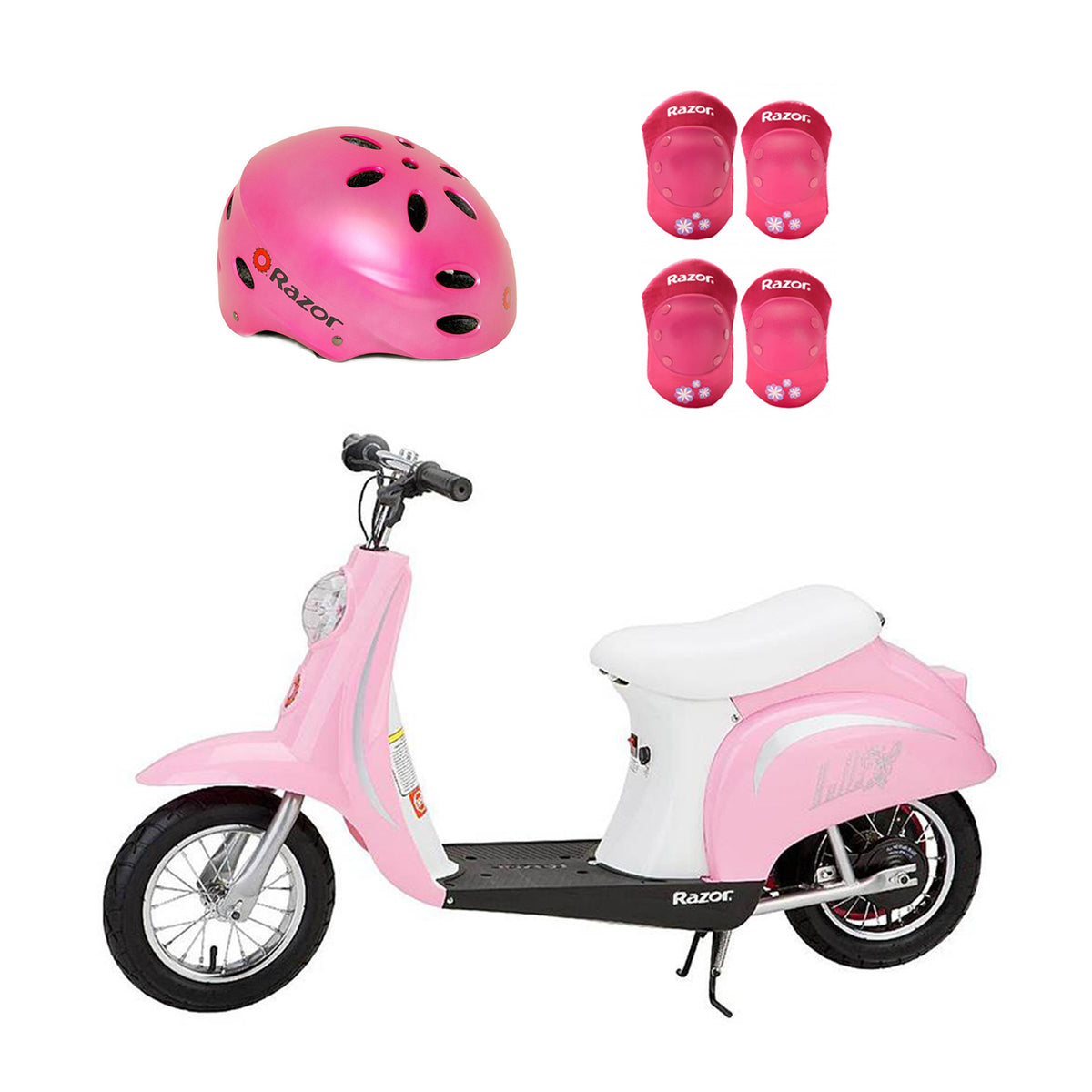 Razor Rechargeable Ride-on Scooter + Bicycle Helmet + Elbow & Knee Pad Set