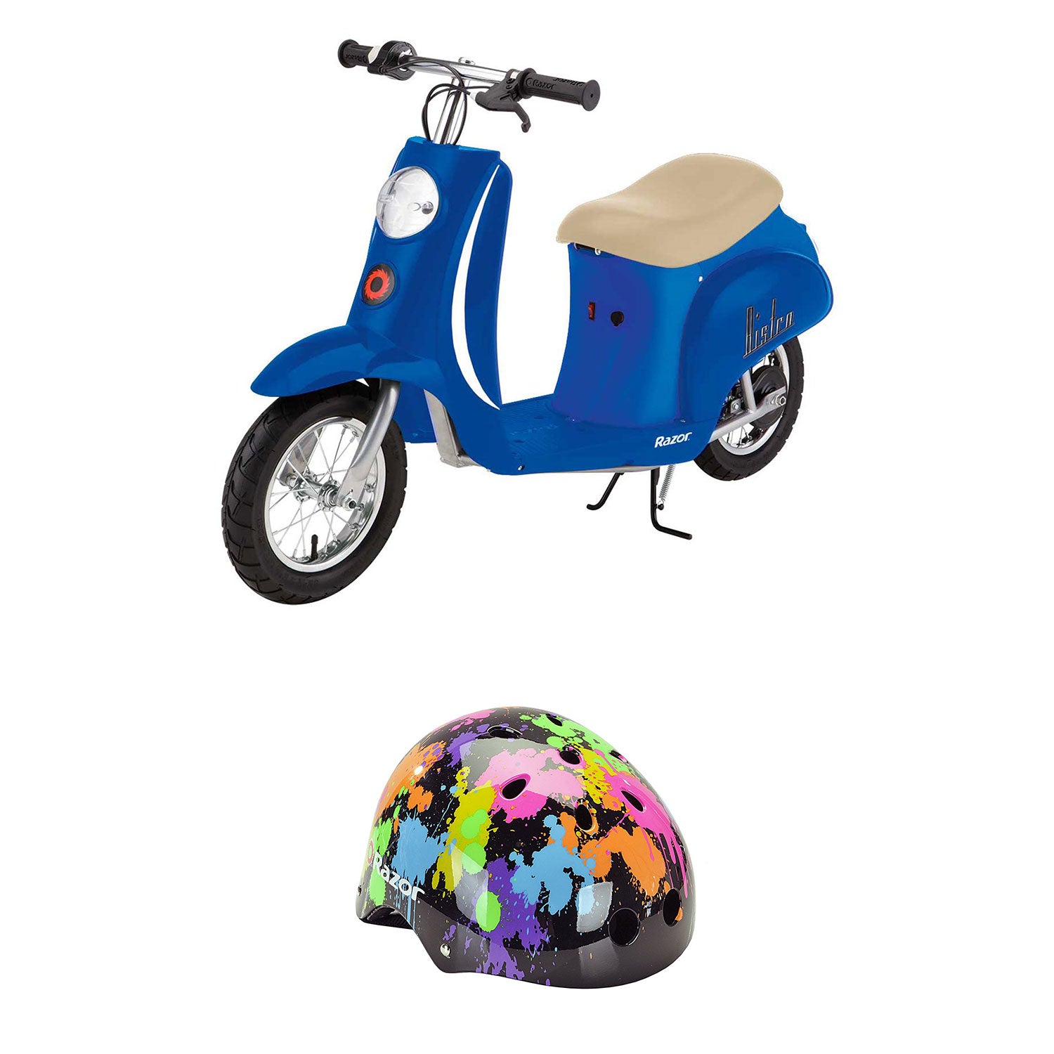 Razor Pocket Mod Miniature Electric Retro Scooter + Youth Multi Sport Helmet