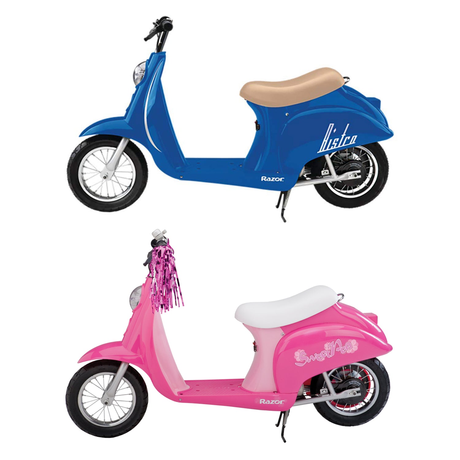 Razor Pocket Mod Miniature Euro 24V Electric Retro Scooter 2-Pack, Blue & Pink