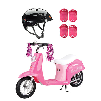 Razor Rechargeable Ride-on Scooter + Bicycle Helmet + Elbow & Knee Pad Set