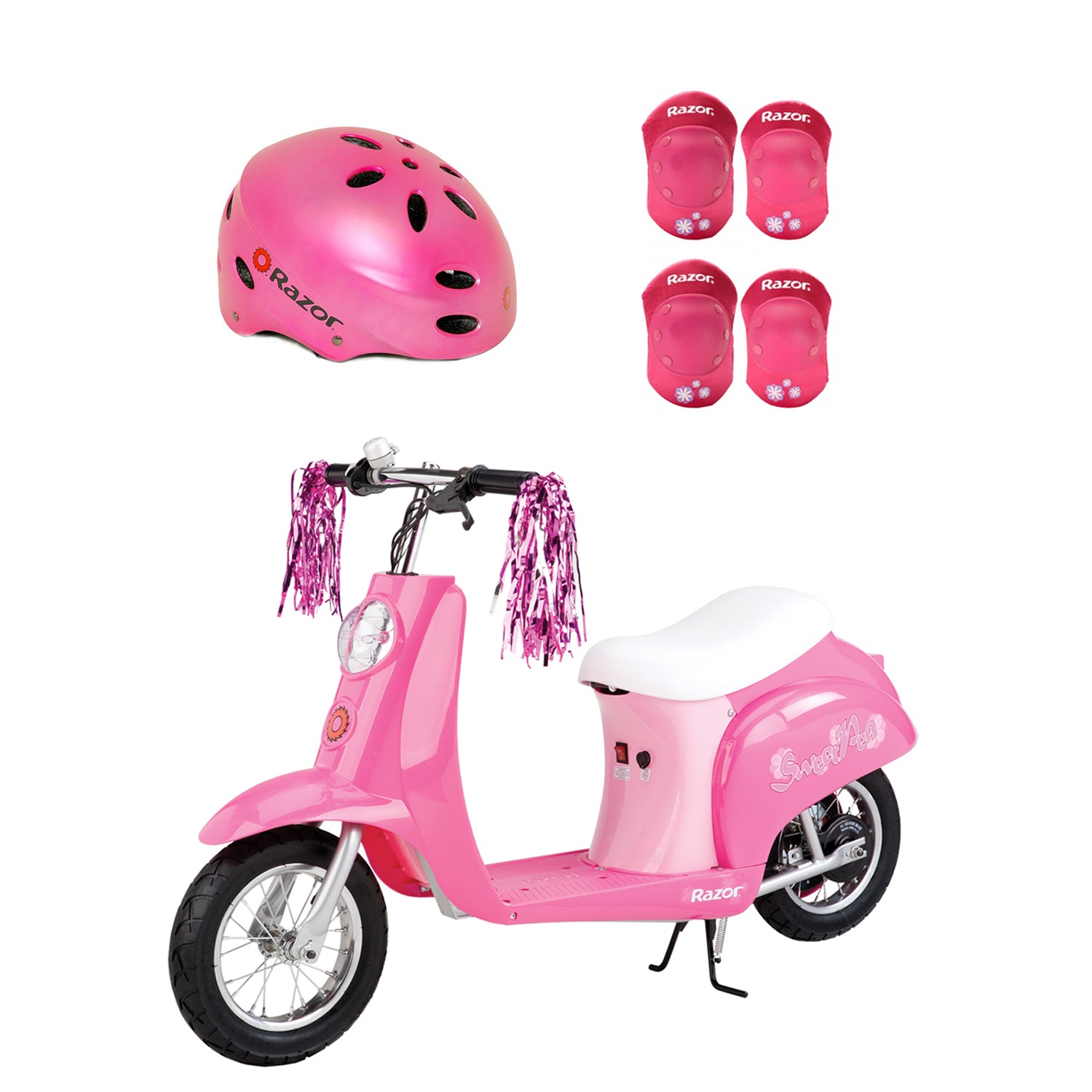 Razor Rechargeable Ride-on Scooter + Bicycle Helmet + Elbow & Knee Pad Set
