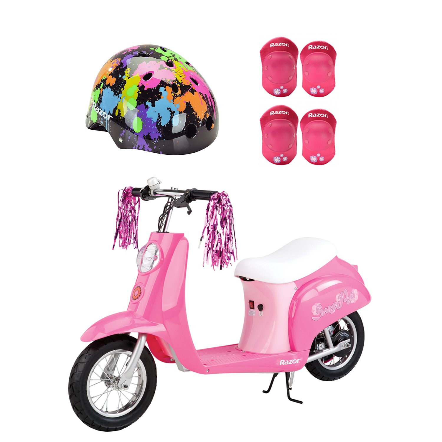 Razor Rechargeable Ride-on Scooter + Bicycle Helmet + Elbow & Knee Pad Set