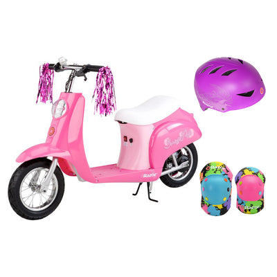 Razor Pocket Mod Mini Electric Scooter, Pink w/ Purple Helmet & Elbow/Knee Pads
