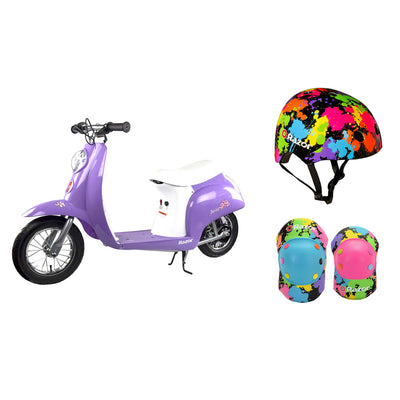 Razor Pocket Mod Mini Euro 24V Electric Kid Scooter w/ Helmet, Elbow & knee pads