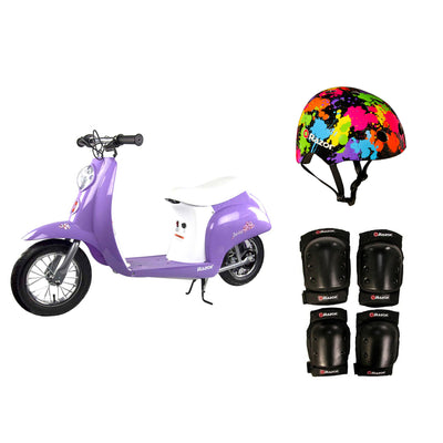 Razor Pocket Mod Mini Euro 24V Electric Kid Scooter w/ Helmet, Elbow & Knee Pads