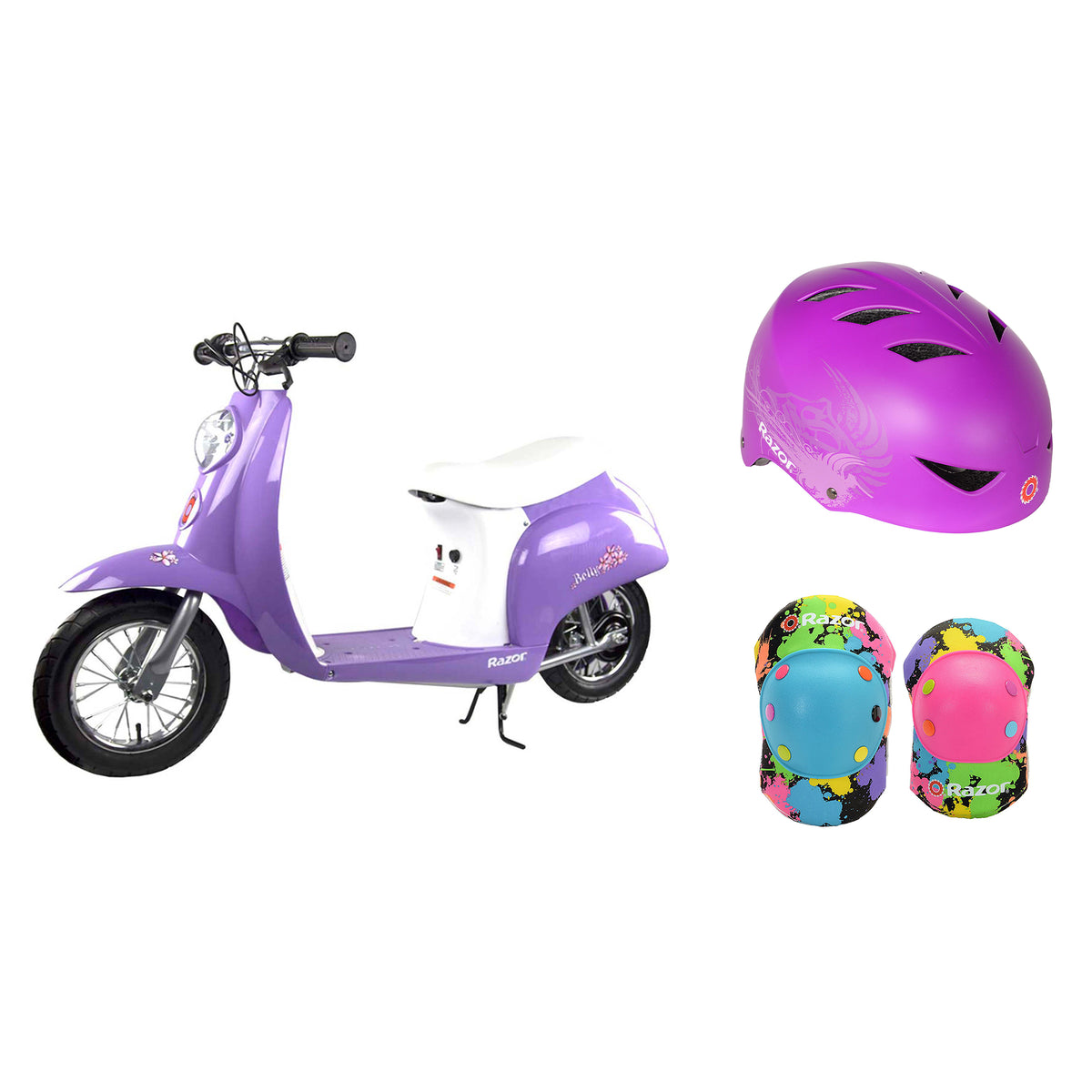 Razor Pocket Mod Mini Euro 24V Electric Kid Scooter w/ Helmet, Elbow & knee pads