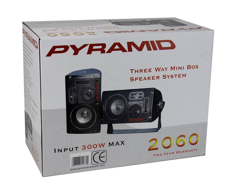 Pyramid 2060 300W 3-Way Car Audio Mini Box Speakers Indoor Stereo System (Pair)