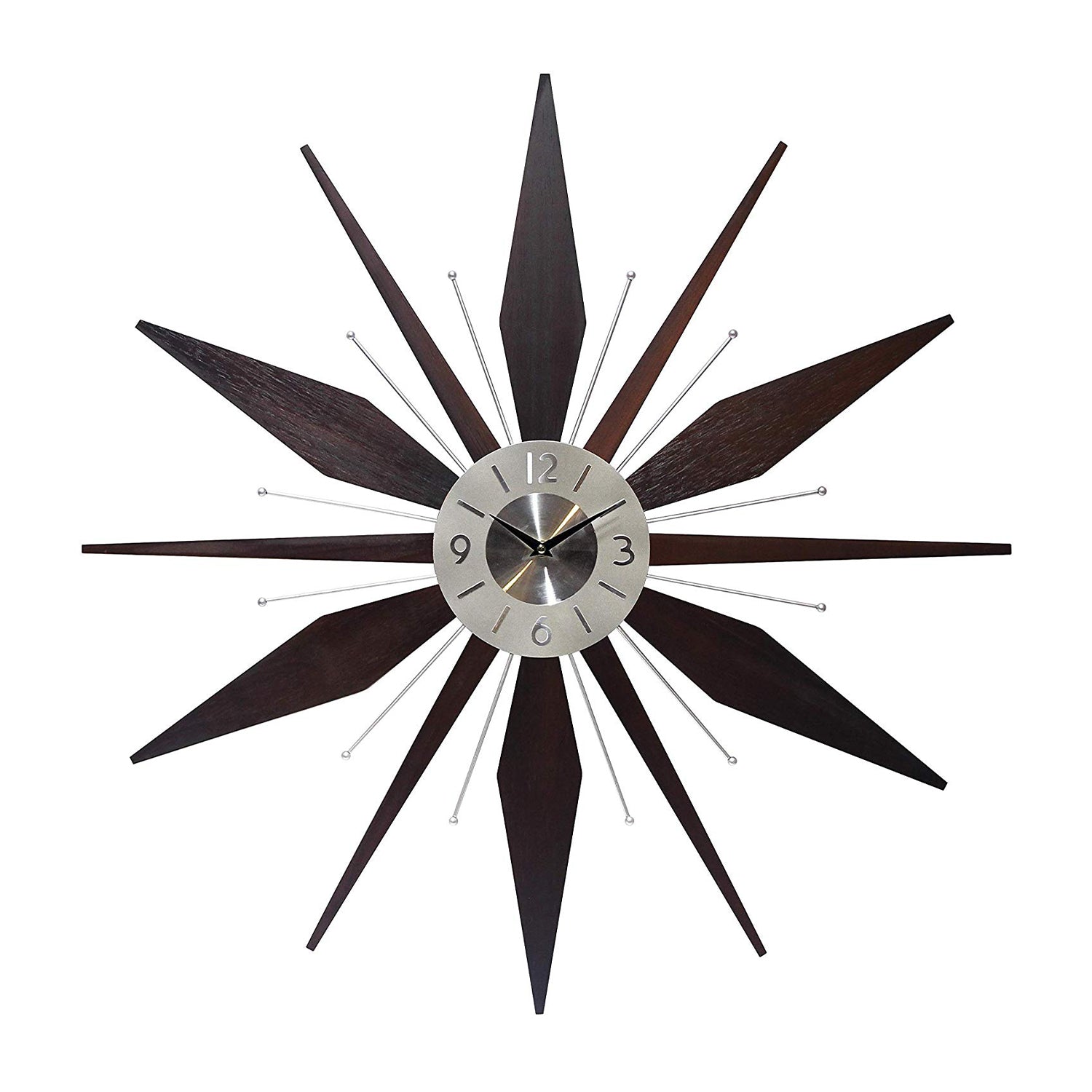 Infinity Instruments Mid-Century Utopia Metal Wall Clock, Dark Walnut(For Parts)