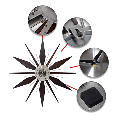 Infinity Instruments Mid-Century Utopia Metal Wall Clock, Dark Walnut(For Parts)