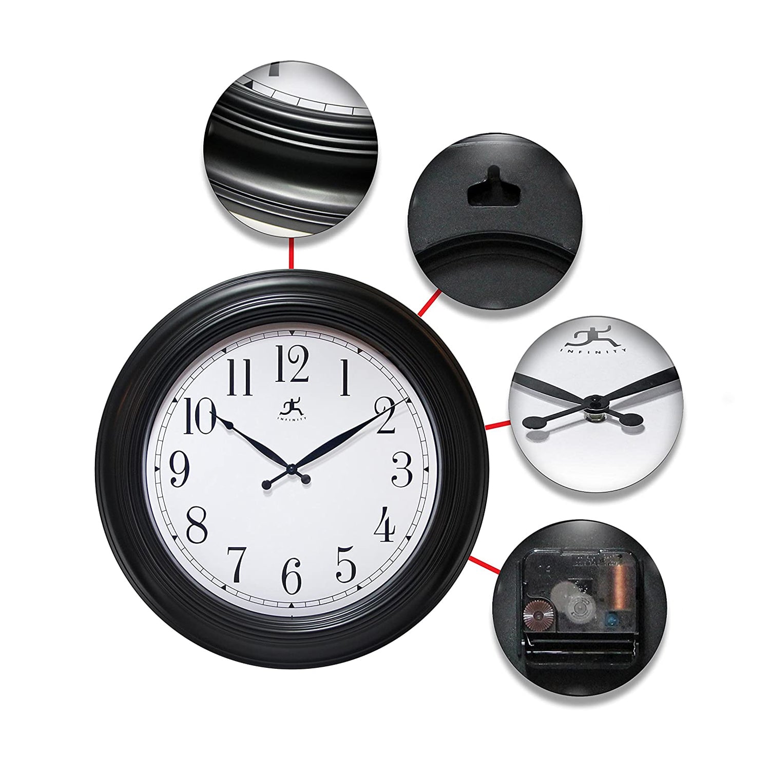 Infinity Instruments 24" Classical Room Decorative Wall Clock, Black (Open Box) - VMInnovations