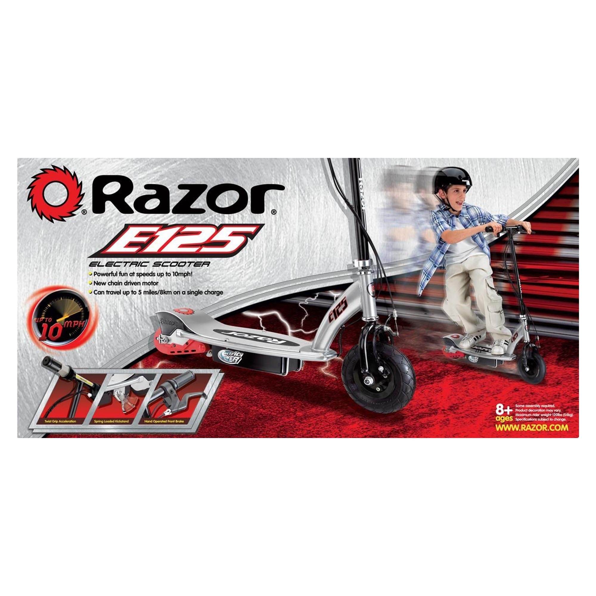 Razor E125 Motorized Electric Scooter, Black and V-17 Safety Helmet, Glossy Blue