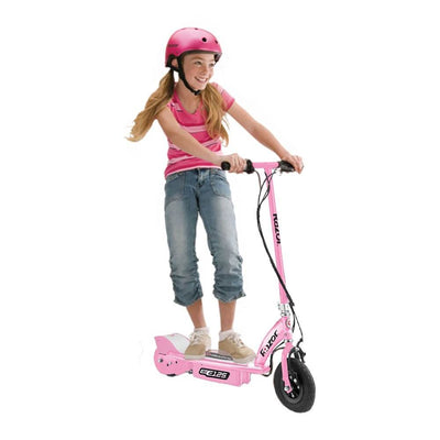 Razor E125 Girls Pink Electric Scooter and Razor V17 Youth Helmet, Satin Pink