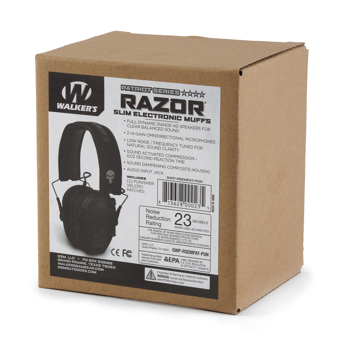 Walker's Razor Slim Folding Electronic Shooting Ear Muffs, Punisher (Open Box) - VMInnovations