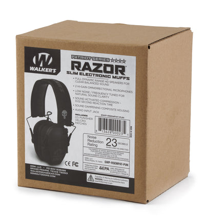 Walkers Razor Slim Shooter Hearing Protection Ear Muffs, Punisher Black (3 Pack) - VMInnovations