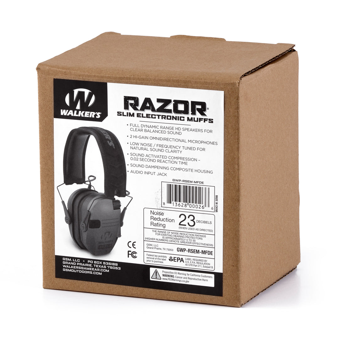Walker's Razor Slim Folding Electronic Shooting Ear Muffs, Dark Earth (Open Box)