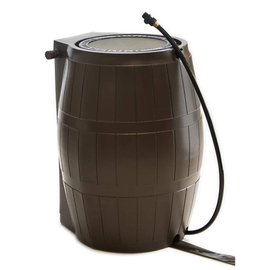 FCMP Outdoor RC4000 50 Gallon Outdoor Rain Water Catcher Barrel Container, Brown