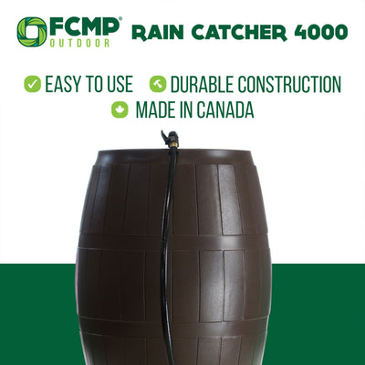 FCMP Outdoor RC4000 50 Gallon Outdoor Rain Water Catcher Barrel Container, Brown